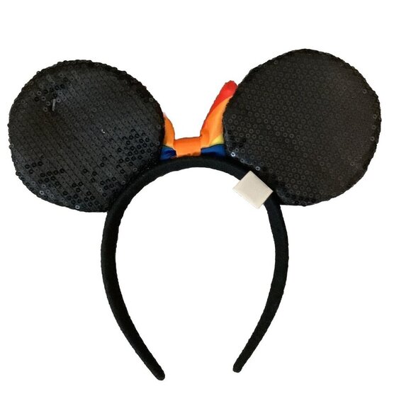 Disney PRIDE Bow Black Sequins Minnie Or Mickey Ears Headband New With Tags - Picture 2 of 2